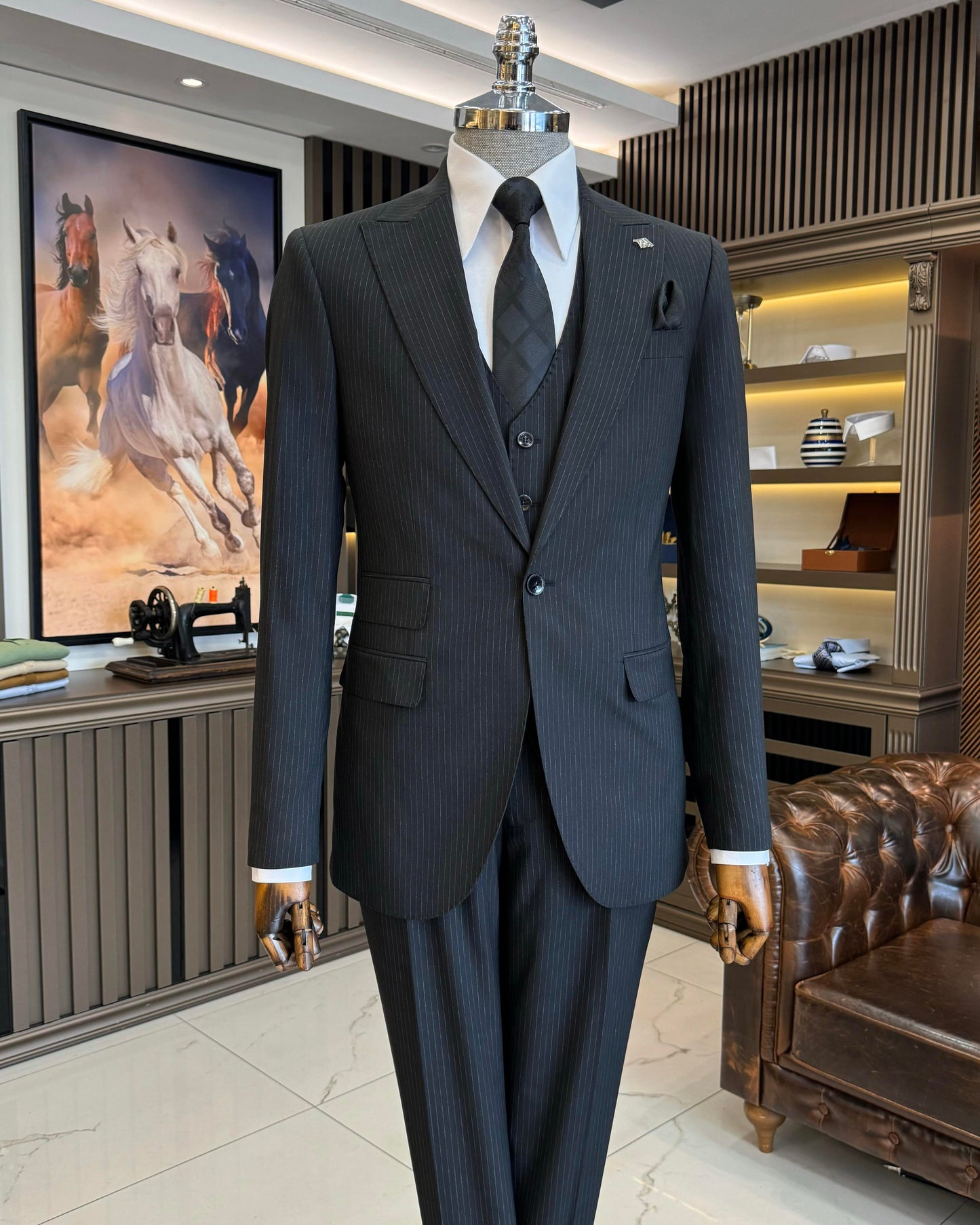 Colton Striped Black Slim Fit Suit