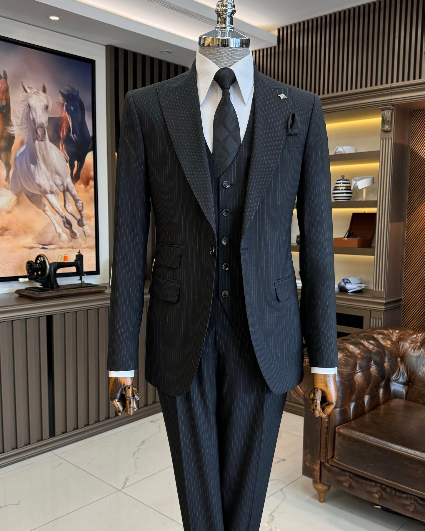 Colton Striped Black Slim Fit Suit
