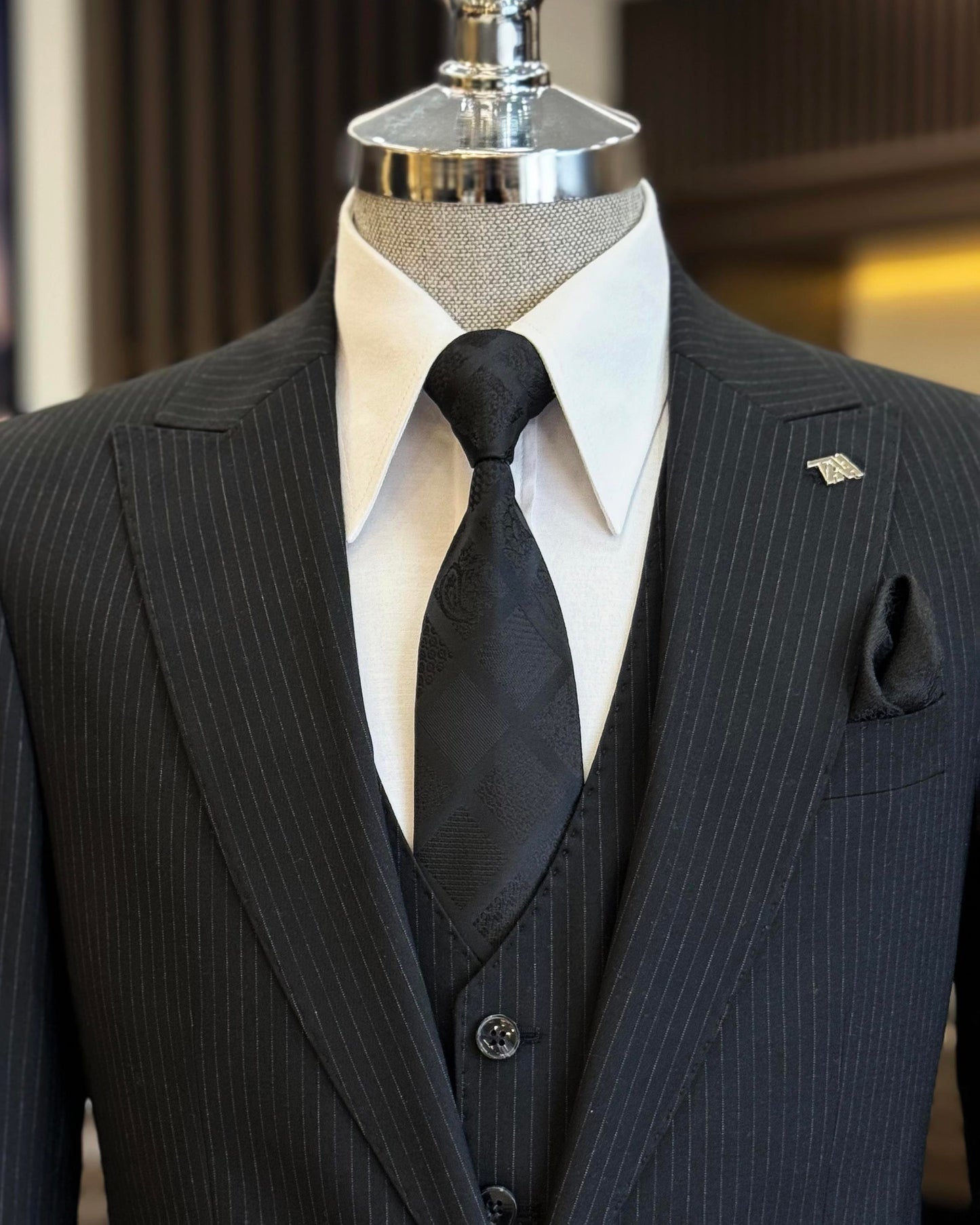 Colton Striped Black Slim Fit Suit