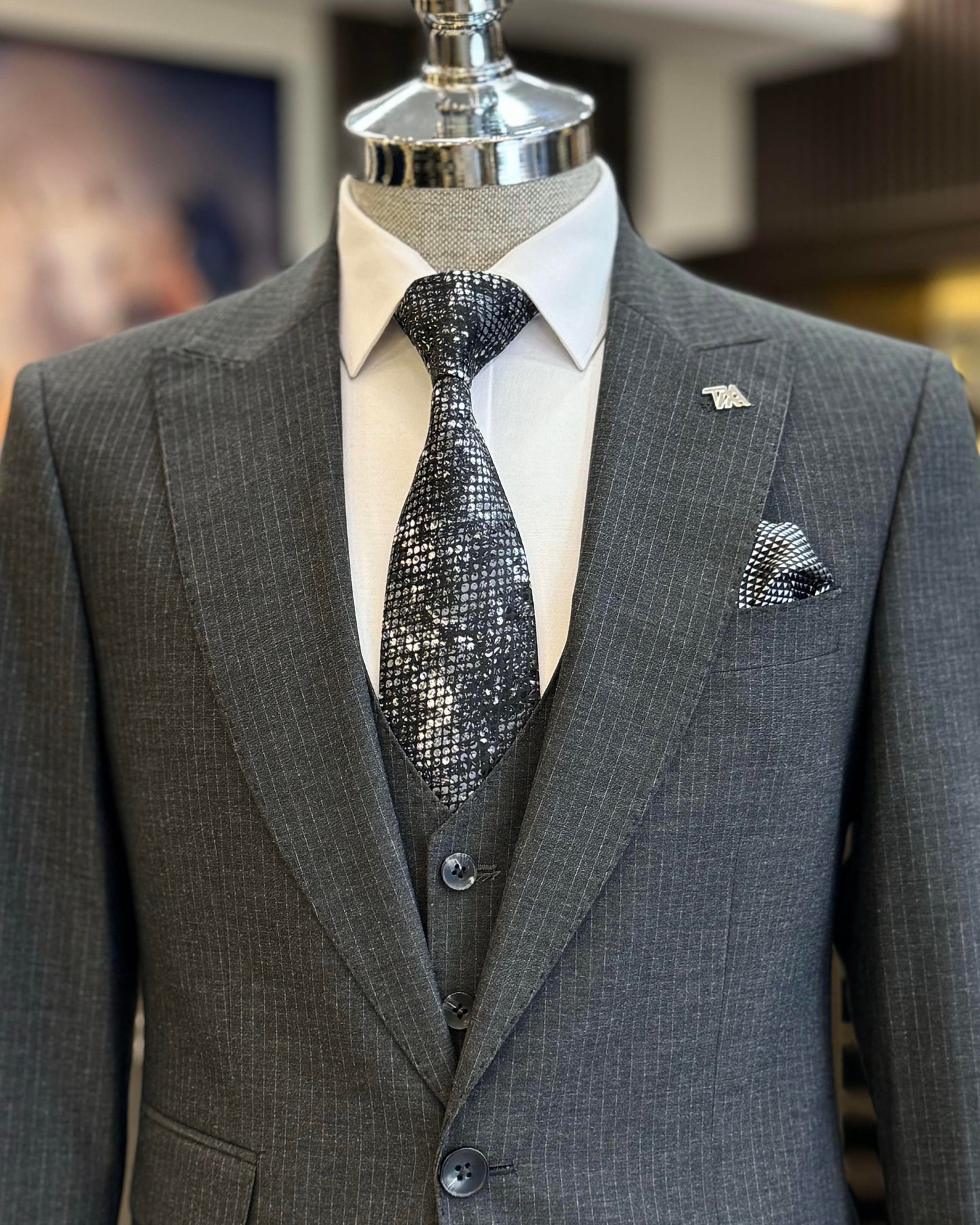 Llewellyn Gray Striped Slim Fit Suit