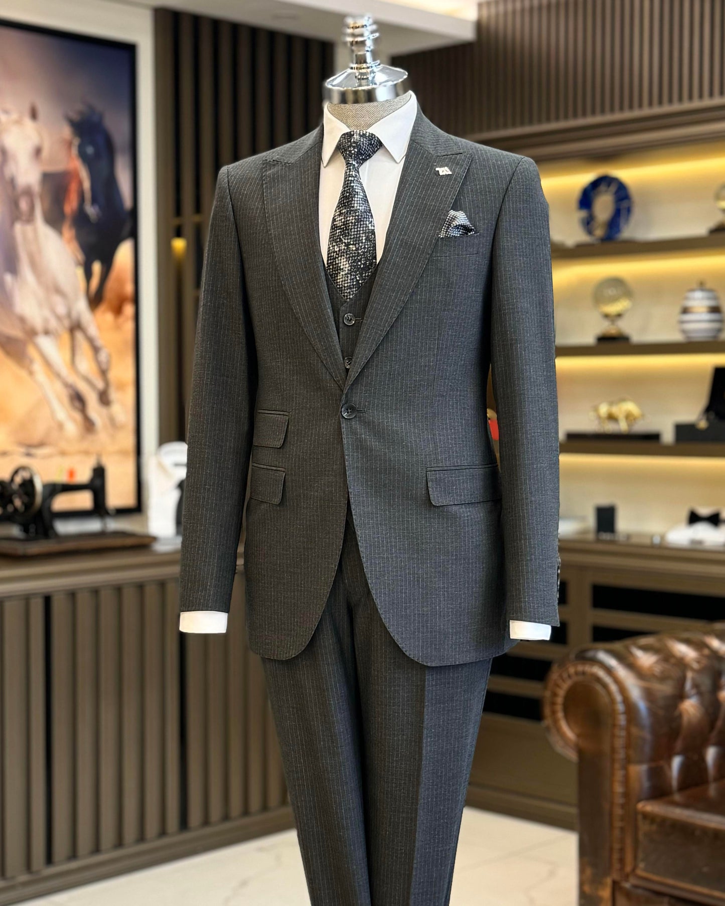 Llewellyn Gray Striped Slim Fit Suit