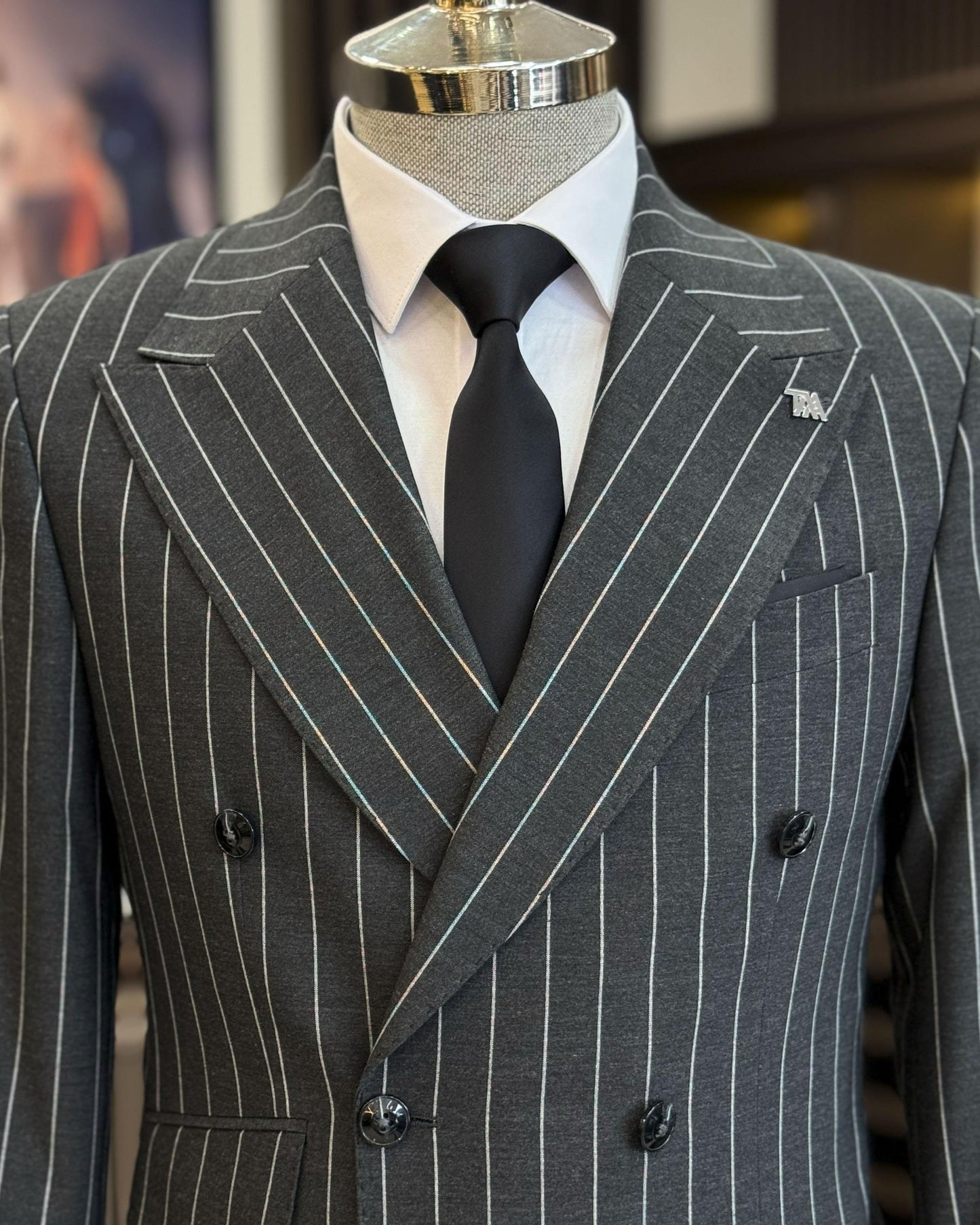 Zephyrus Gray Striped Double-Breasted Suit