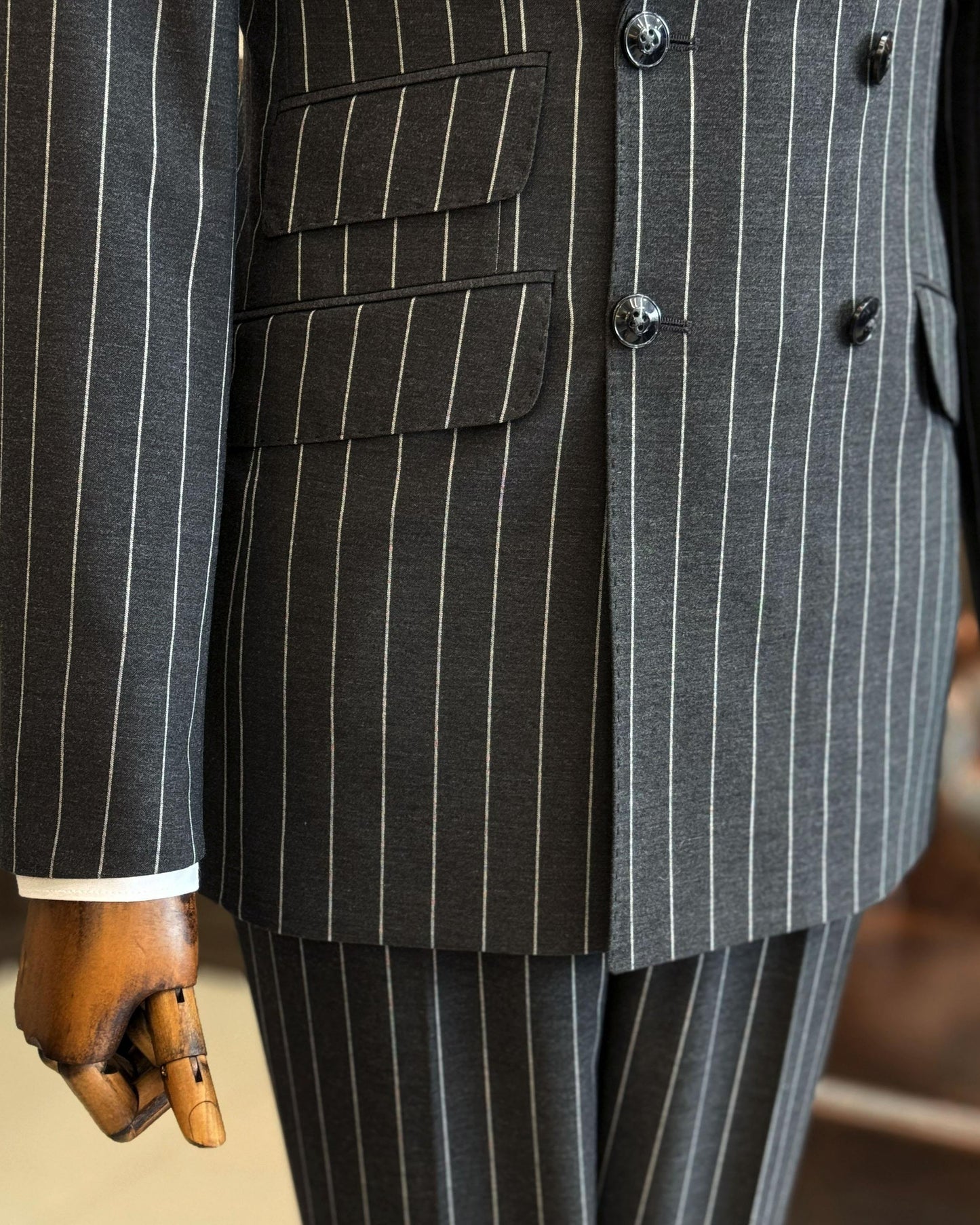Zephyrus Gray Striped Double-Breasted Suit