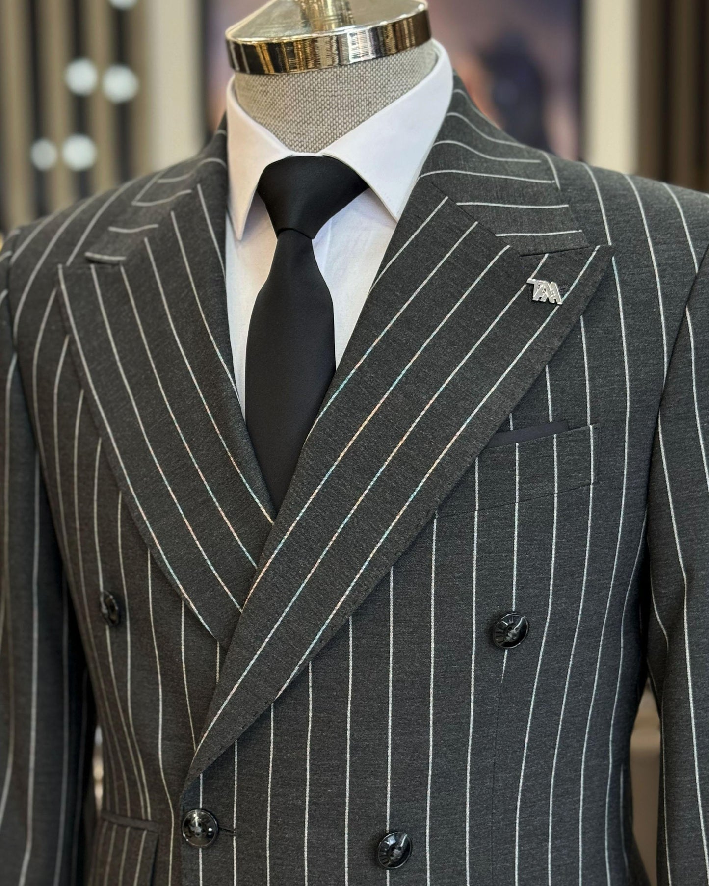 Zephyrus Gray Striped Double-Breasted Suit