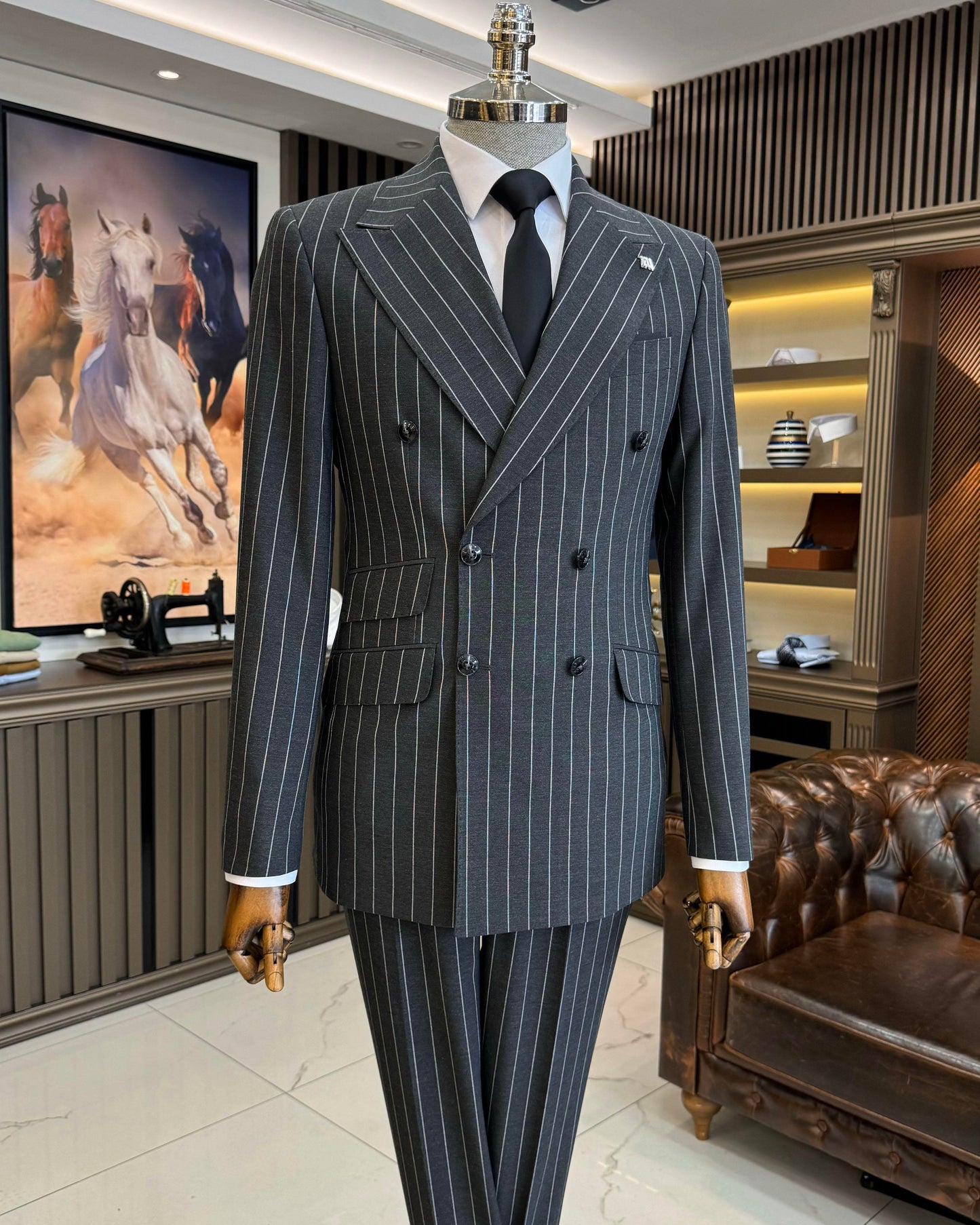 Zephyrus Gray Striped Double-Breasted Suit