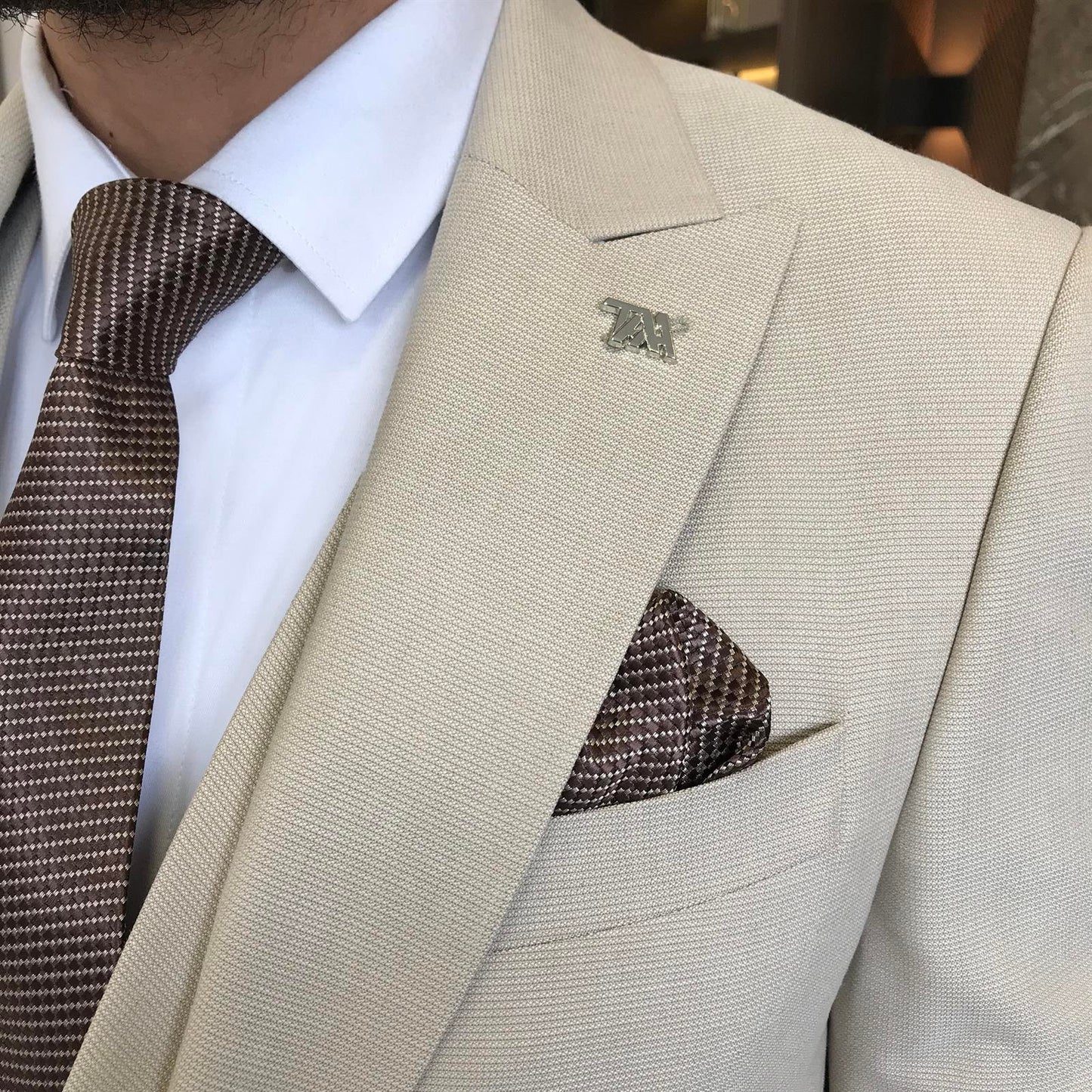 Kensington Beige Solid Slim Fit Suit
