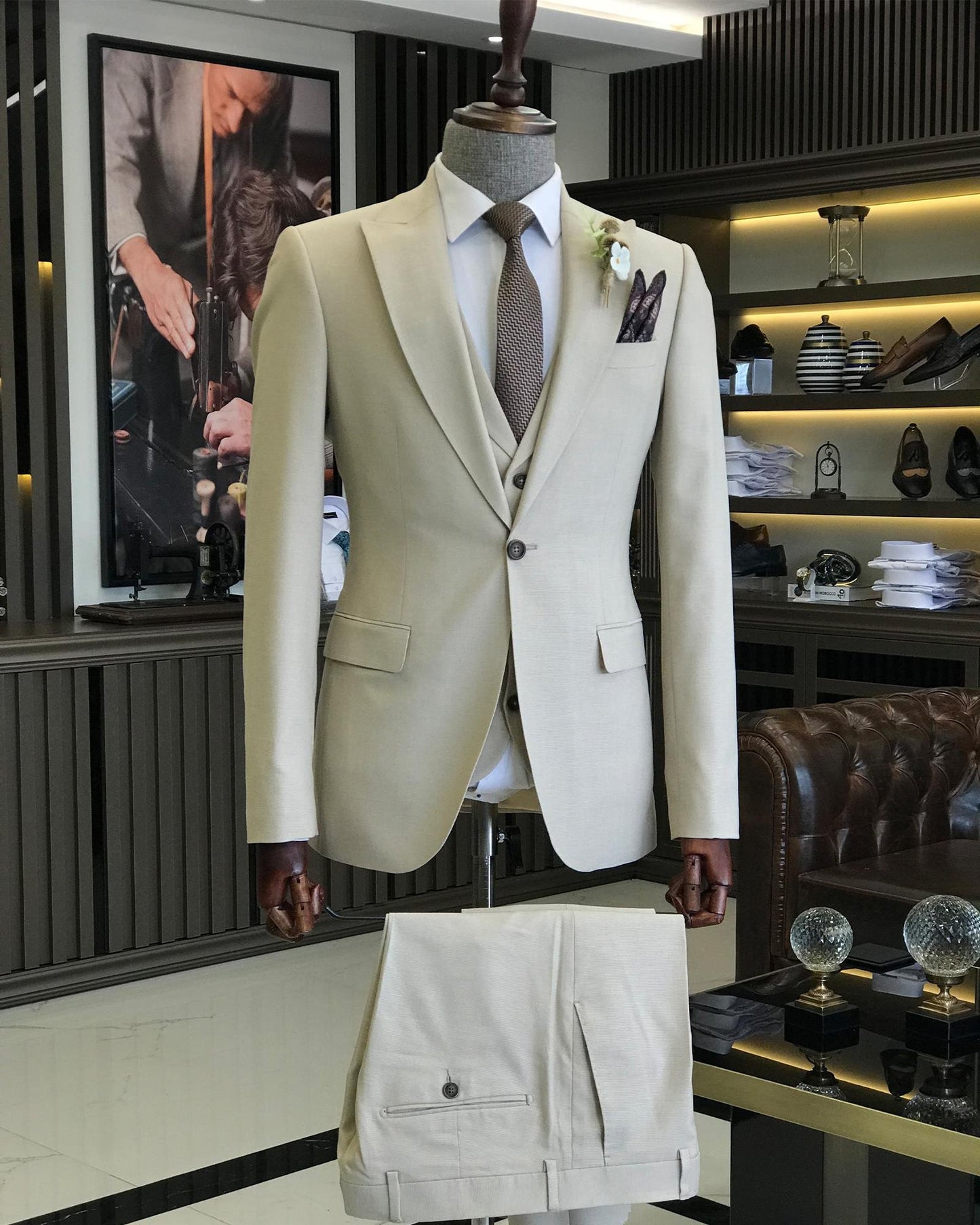 Kensington Beige Solid Slim Fit Suit
