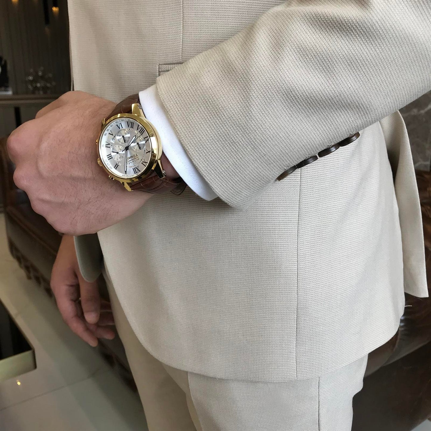 Kensington Beige Solid Slim Fit Suit