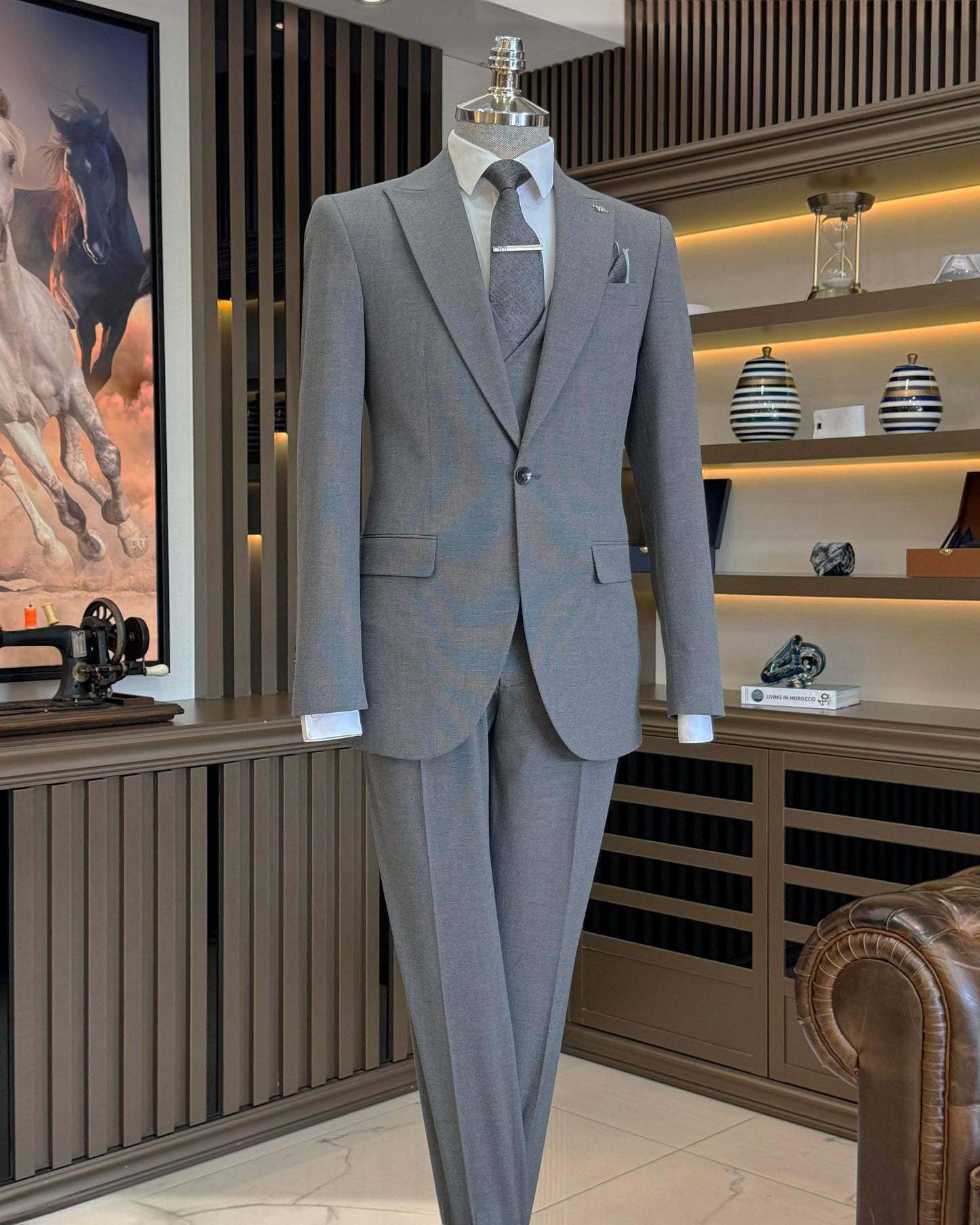 Parker Gray Solid Slim Fit Suit