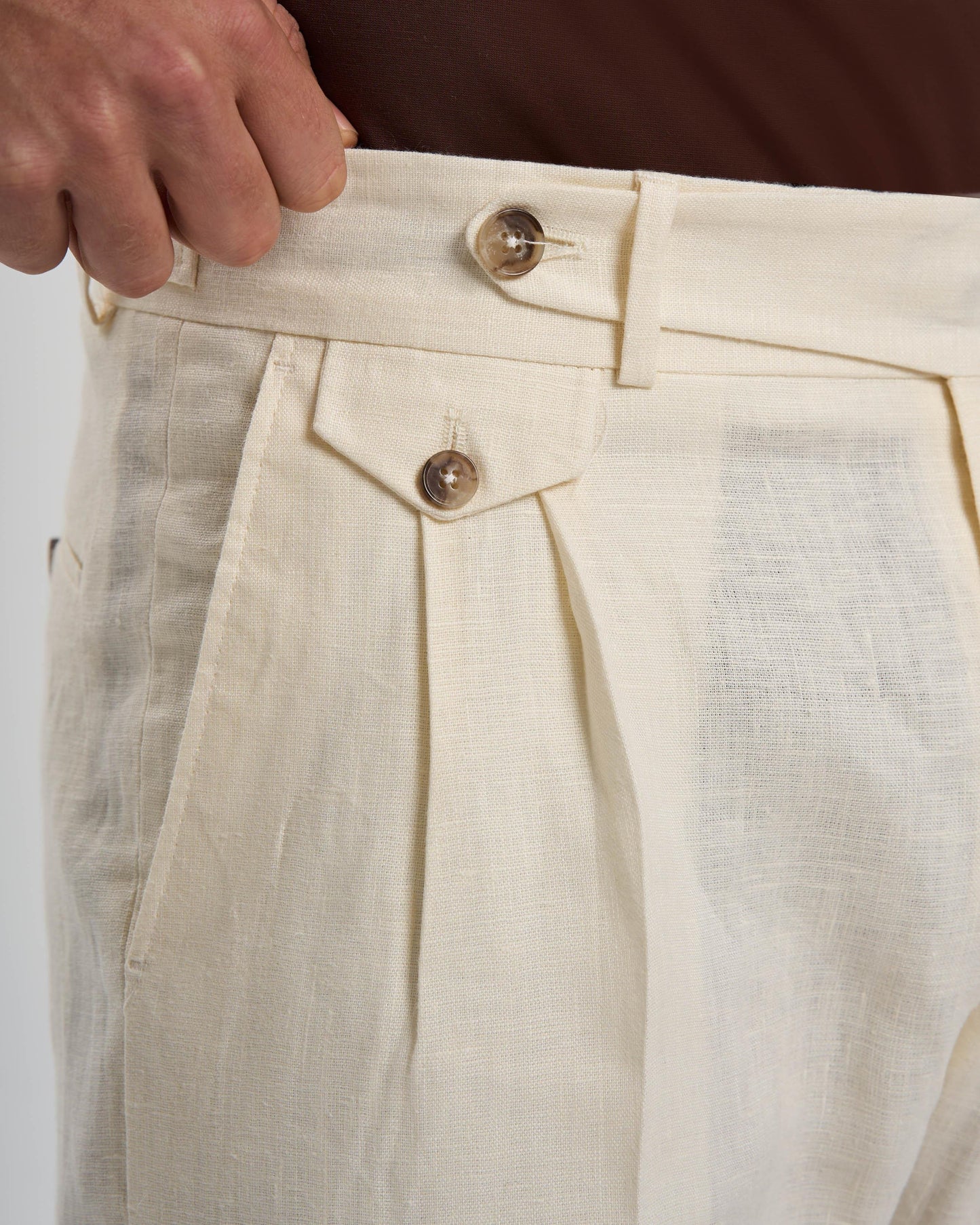 White Roma Slim Fit Linen-Blend Pleated Pants