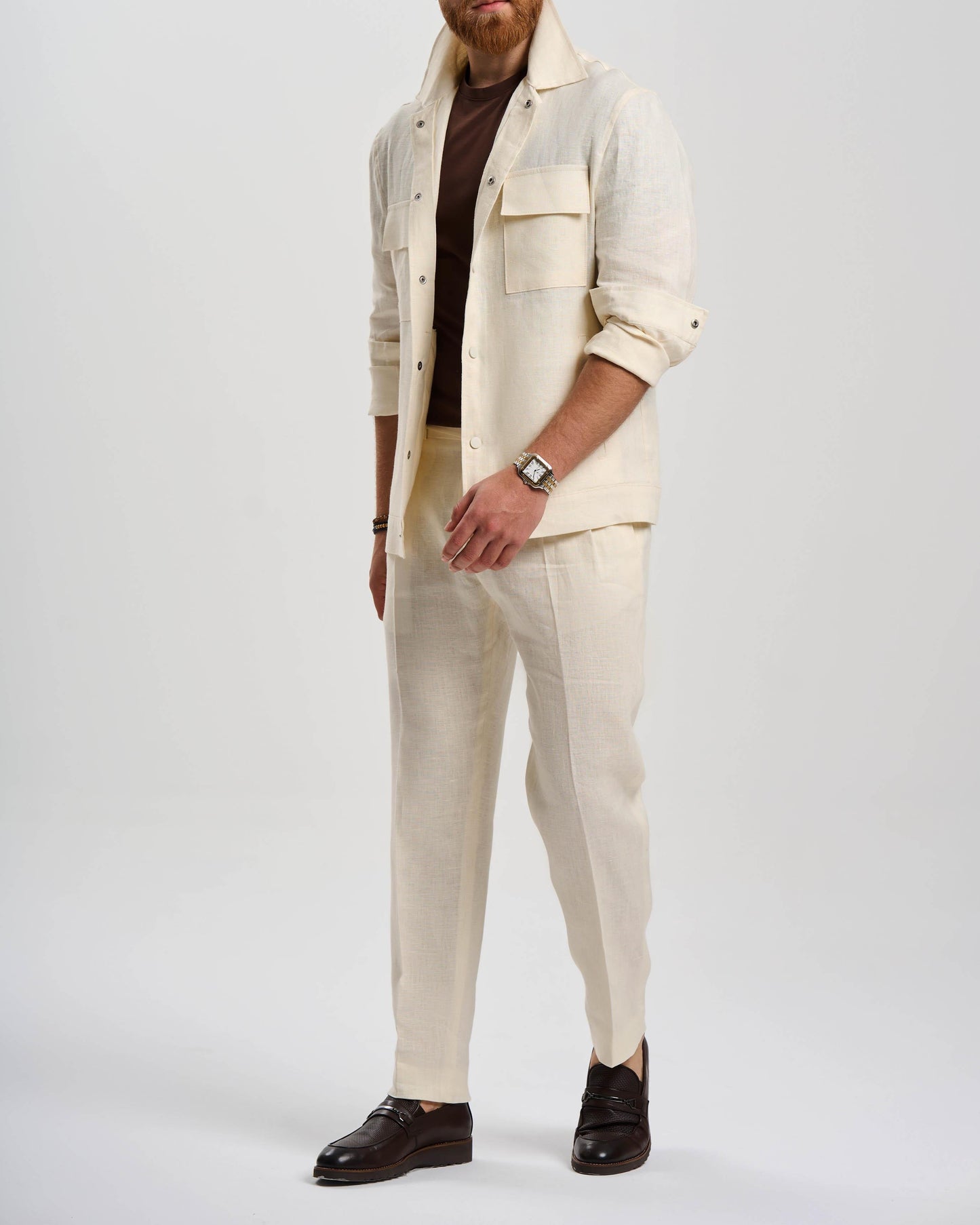 White Roma Slim Fit Linen-Blend Pleated Pants