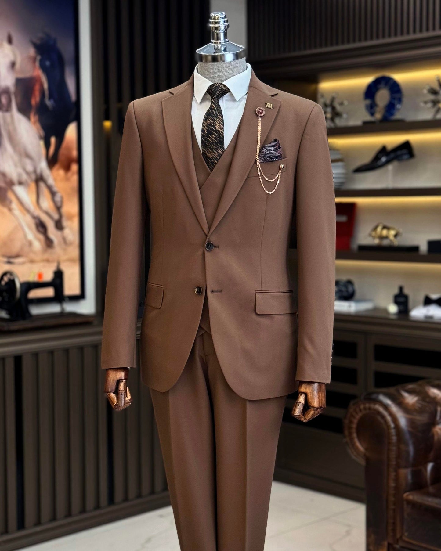 Durant Brown Solid Slim Fit Suit