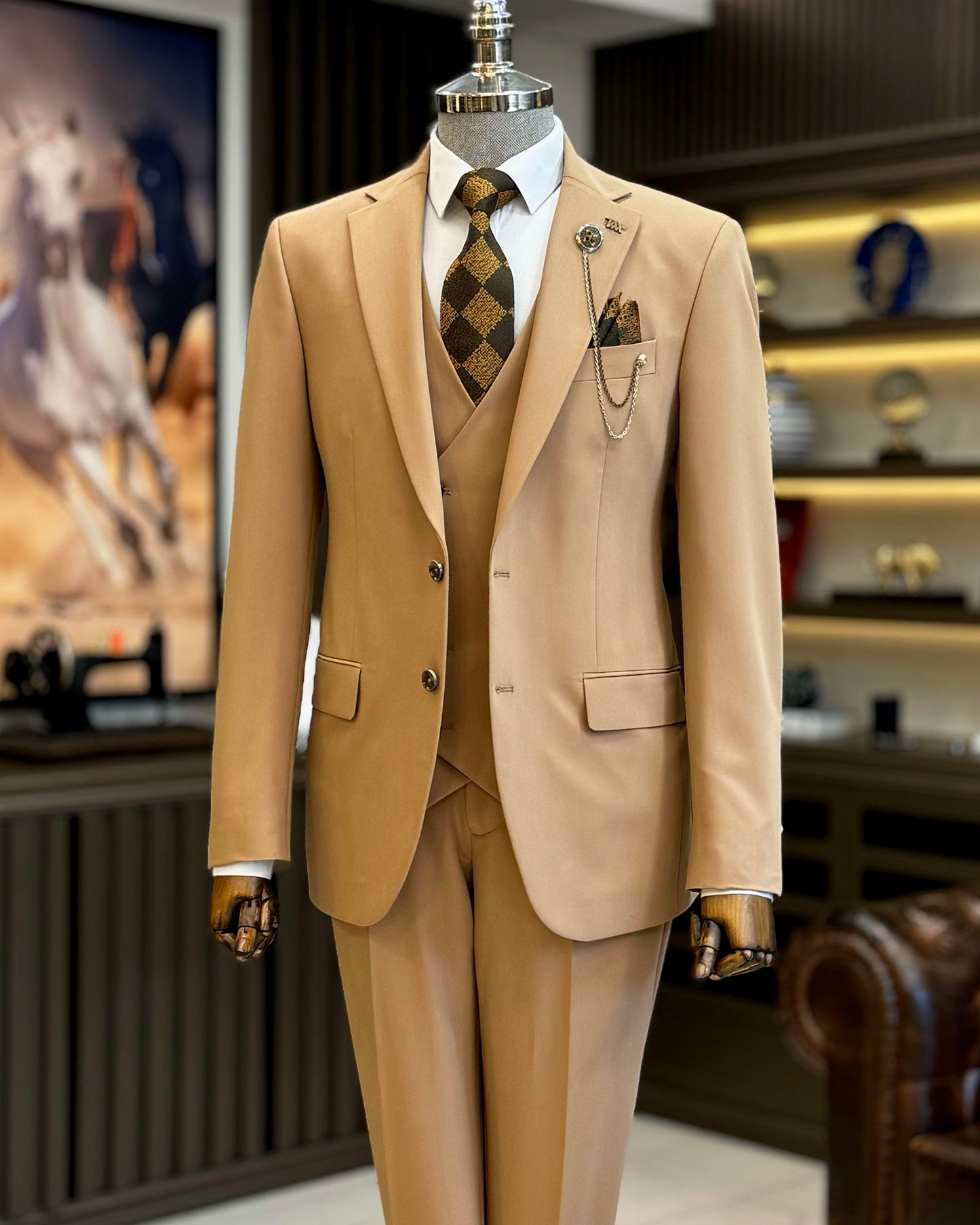 Jasper Camel Solid Slim Fit Suit