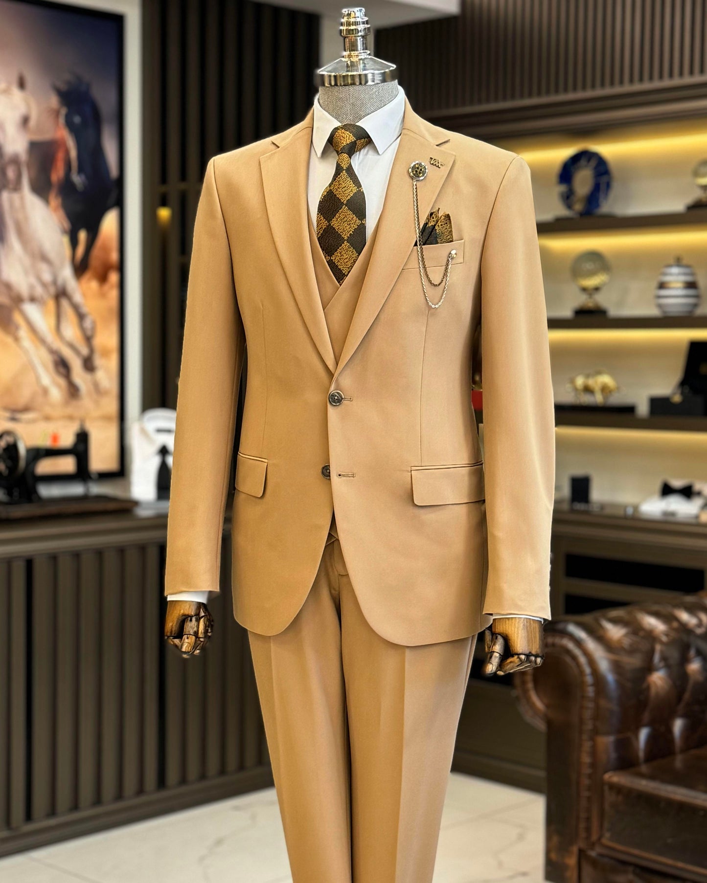 Jasper Camel Solid Slim Fit Suit
