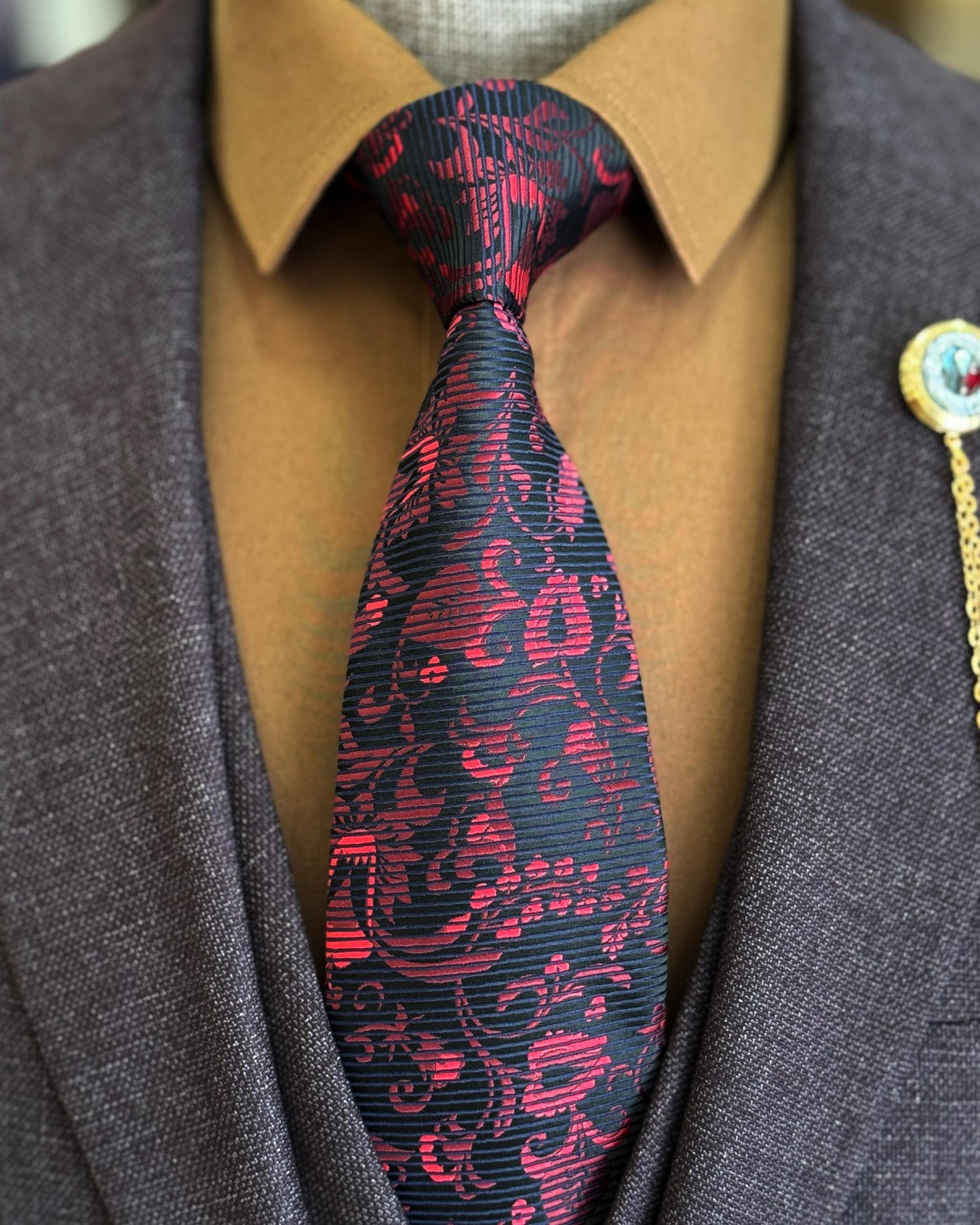 Dawson Merlot Houndstooth Slim Fit Suit