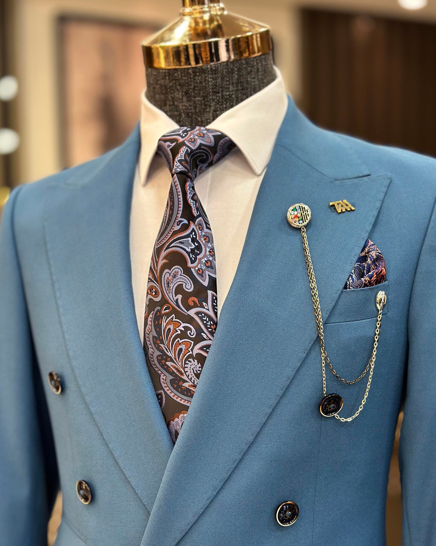 Maurice Blue Solid Double-Breasted Suit