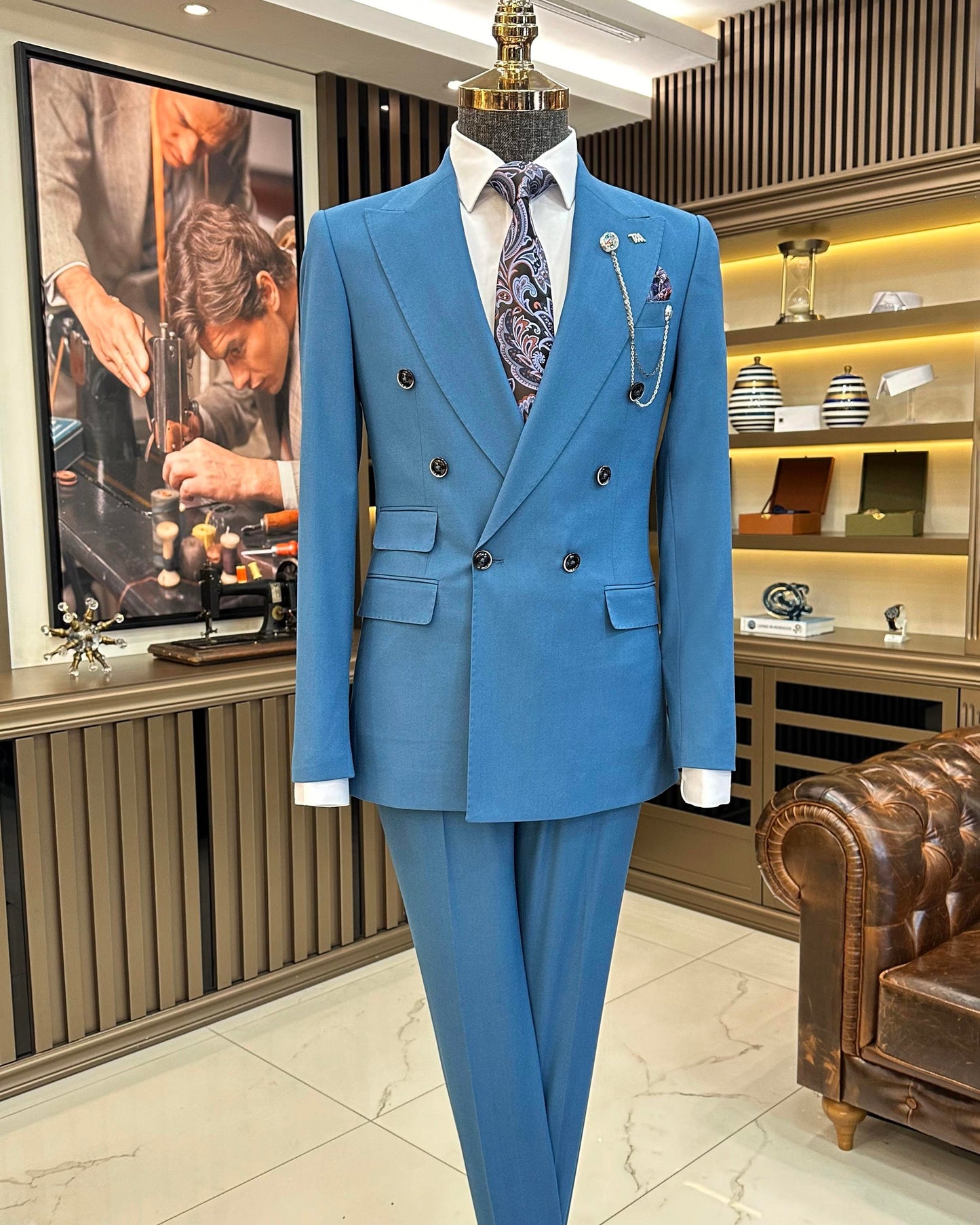 Maurice Blue Solid Double-Breasted Suit