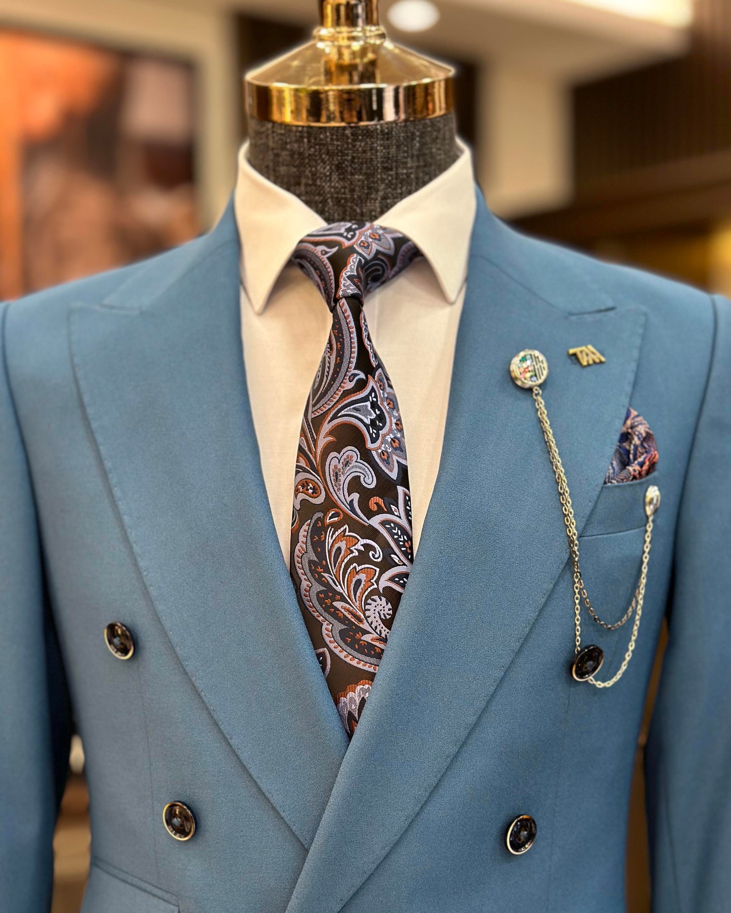 Maurice Blue Solid Double-Breasted Suit
