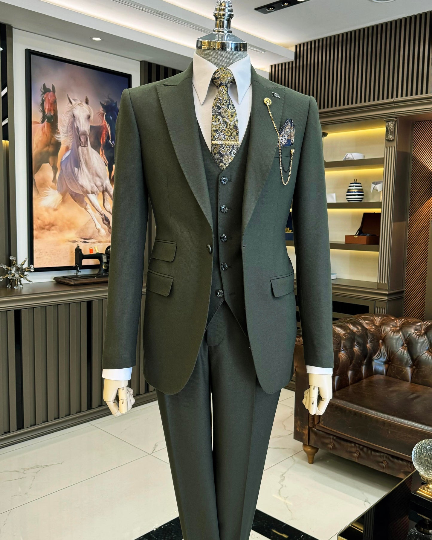 Weston Green Solid Slim Fit Suit
