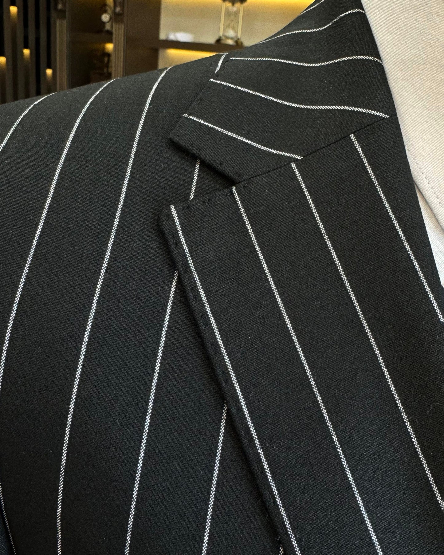Victoriano Black Striped Slim Fit Suit