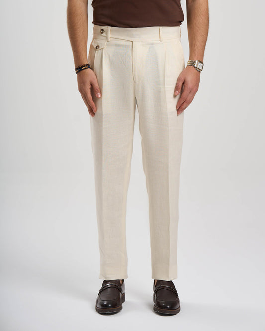 White Roma Slim Fit Linen-Blend Pleated Pants